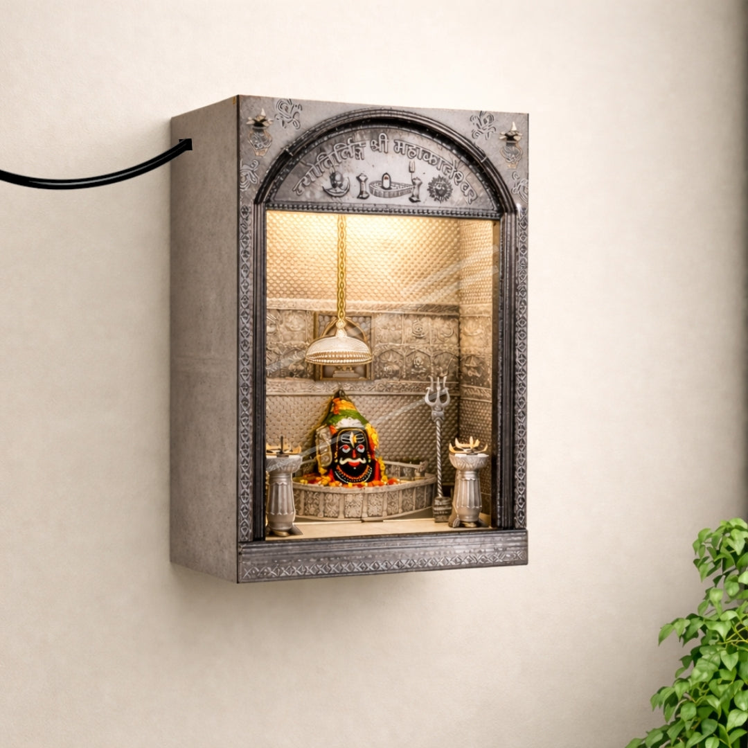 3D Ujjain Mahakaleshwar Jyotirling Darshan Box with LED Light – Garbha Grah Temple Replica for Home, Warm White & White Light, Shiv Mandir Decor, Spiritual Gift Item (Premium Finish)
