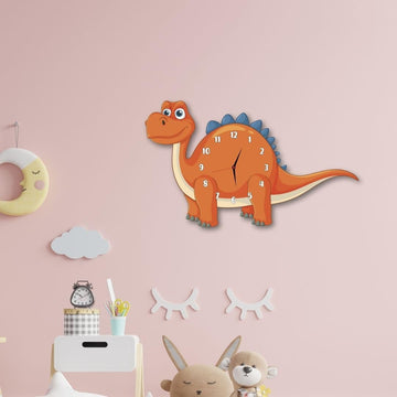 Cute Dinosaur Wooden Wall Clock for Kids Room – Cartoon Animal Nursery Wall Decor | Silent Non-Ticking Analog Clock | Eco-Friendly Lightweight Wooden Clock for Bedroom, Classroom & Playroom (43 x 28 cm)