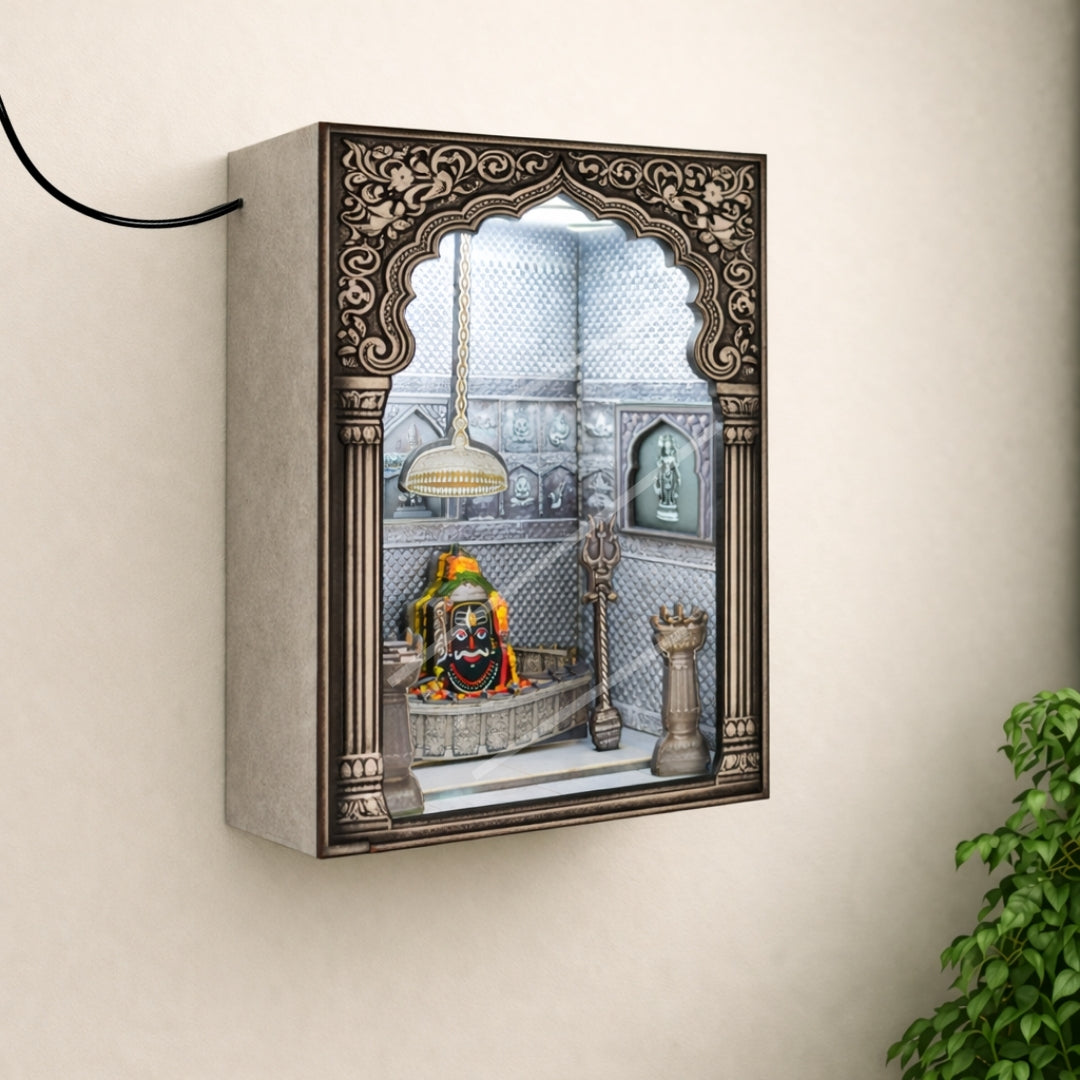 3D Ujjain Mahakaleshwar Jyotirling Darshan Box with LED Light – Garbha Grah Temple Replica for Home, Warm White & White Light, Shiv Mandir Decor, Spiritual Gift Item (Premium Finish)