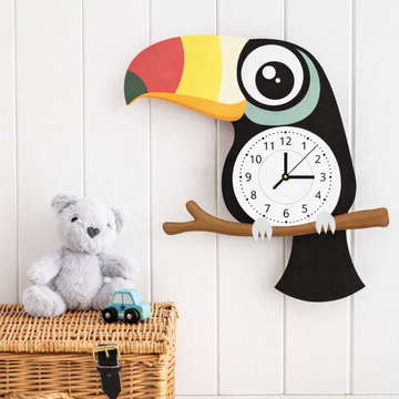 Premium Toucan Bird Silent Wall Clock for Kids Room – Large 20 Inch Non-Ticking Swing Wall Clock, Cartoon Animal Designer Wall Decor for Nursery, Playroom & Gift