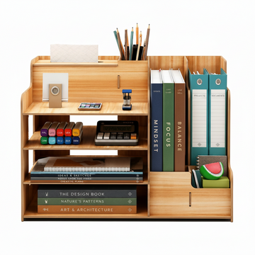 Wooden Desk Organizer with File Holder & Storage Drawer