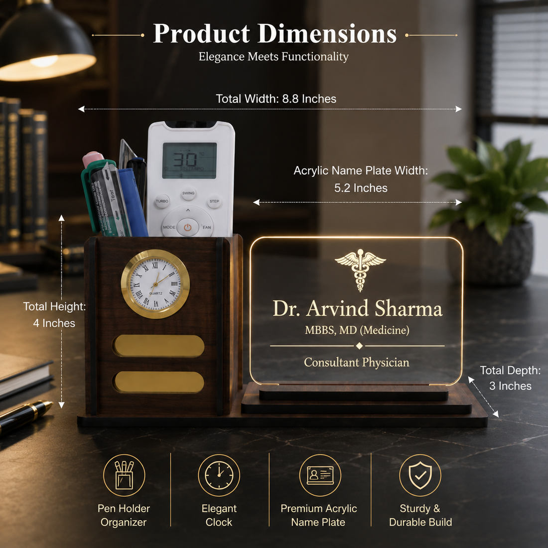 Personalized LED Desk Organizer with Name Lamp & Pen Holder | True Objects