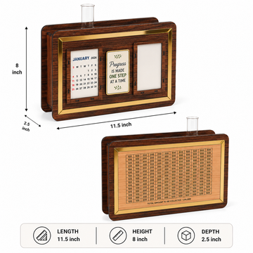 Wooden Savings Challenge Piggy Bank with Calendar, Photo Frame & Planter | ₹1 Lakh Money Saving Box | Hidden Storage MDF Organizer for Home & Office